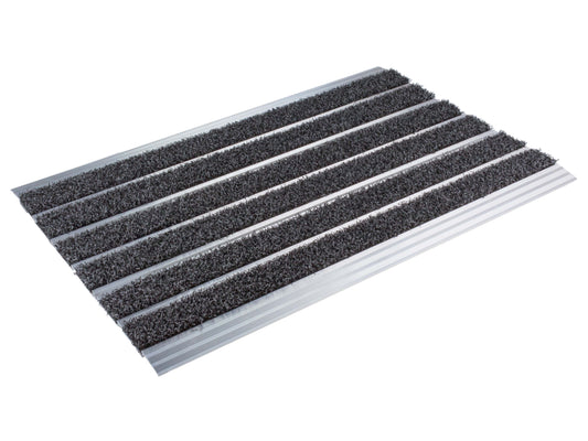 Aluminium-Fussmatte mit Langflor-Streifen und Anlaufschienen (60x40)